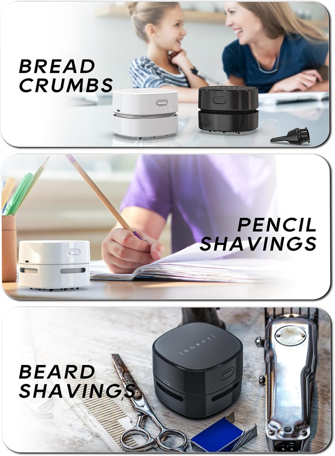 Desktop Vacuum Cleaner with Nozzle, Rechargeable Small Handheld Vacuum, Cordless Mini Desktop Countertop Sweeper for Keyboard Computer Dust Crumbs Piano, Detachable Design